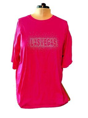 Las Vegas Women's 3X Crewneck T Shirt Tee Fuschia & Silver Rhinestones  NWT